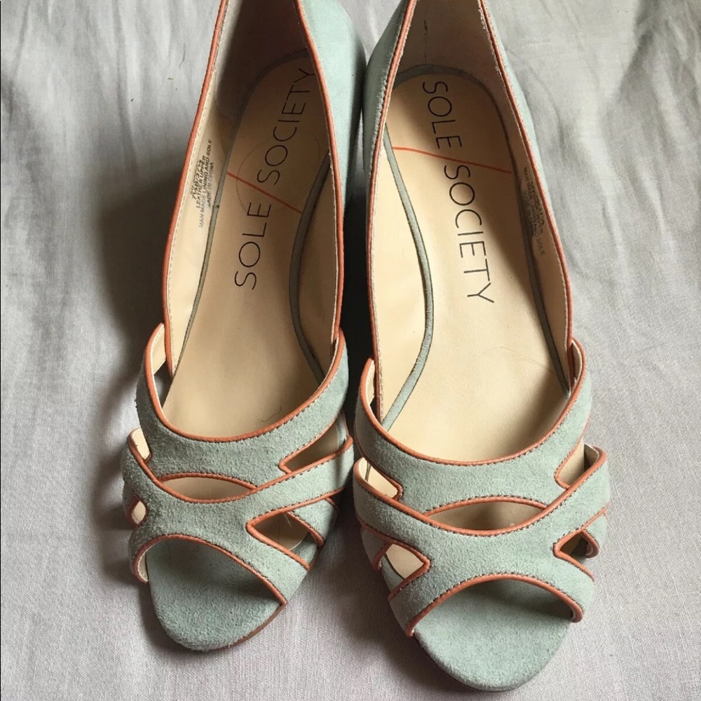 Sole Society Danna Aqua Blue Suede Coral Peep-toe